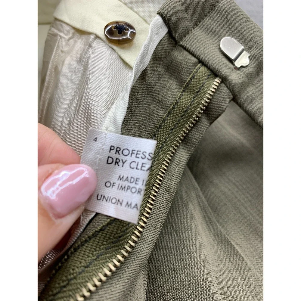 Corbin Dress Pants Mens 34 Green 150s Micro Merino Pleated Straight Leg Oxford